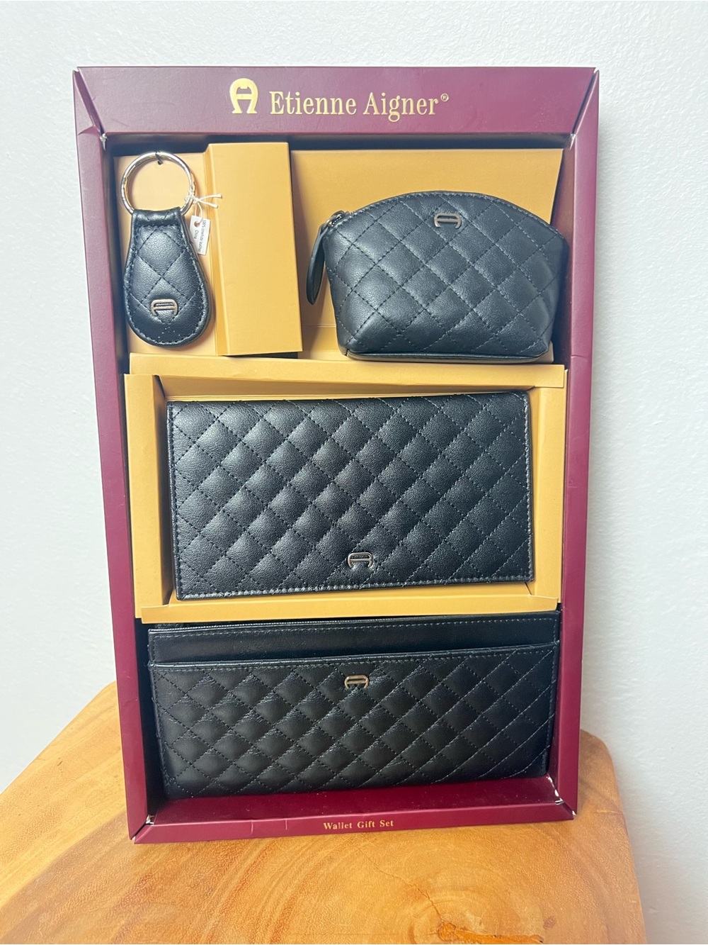 90’’s 90s DEADSTOCK ETIENNE AIGNER Black Quilted Wallet and Accessories Gift Set